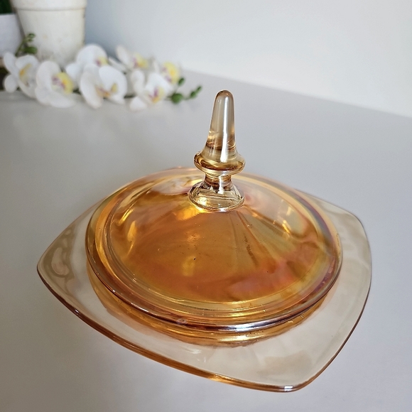 Beautiful Royal Amber Fostoria Antique Butter Dish, Floral Candy Dish 1930's - Picture 12 of 16